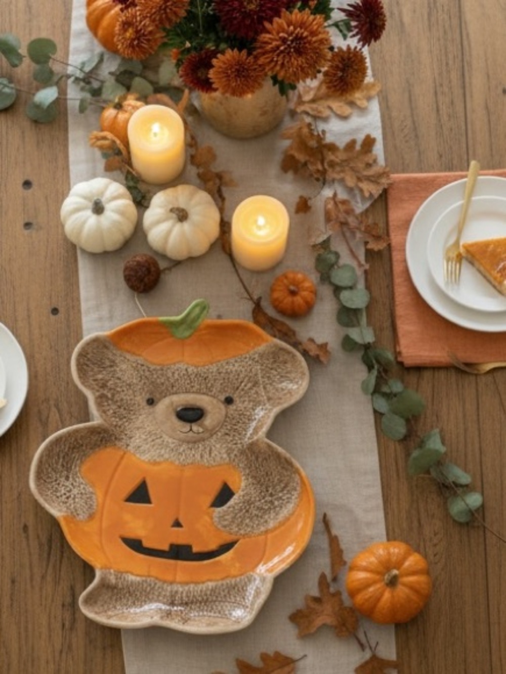 NWOT Teddy Bear Pumpkin Serving Tray Halloween Fall Dining Hosting